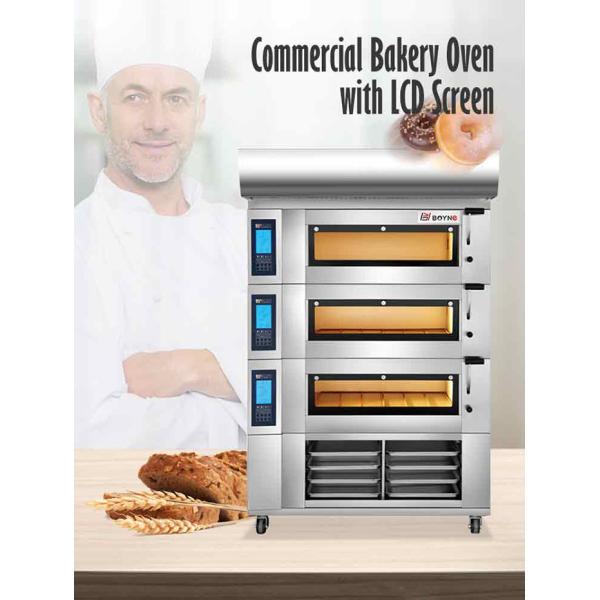 6 Plate Commercial Bakery Kitchen Equipment 3 Deck Oven LCD Intelligent Control