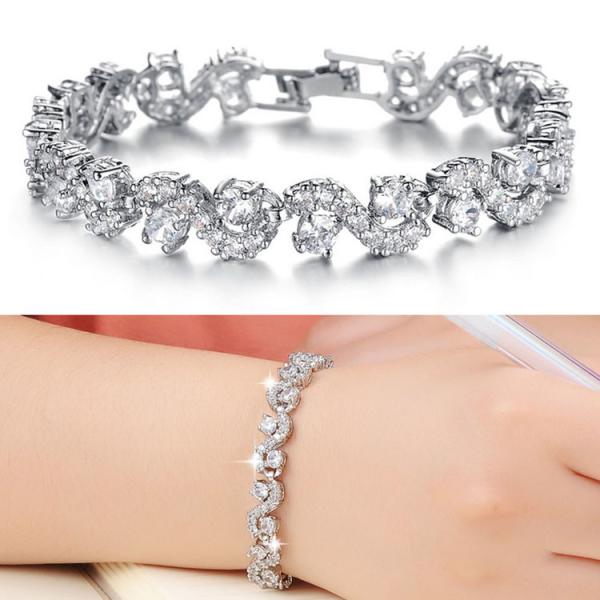 Platinum Plated Clear Cubic Zirconia Tennis Bracelet for Women Jewelry (JDS931WHITE)