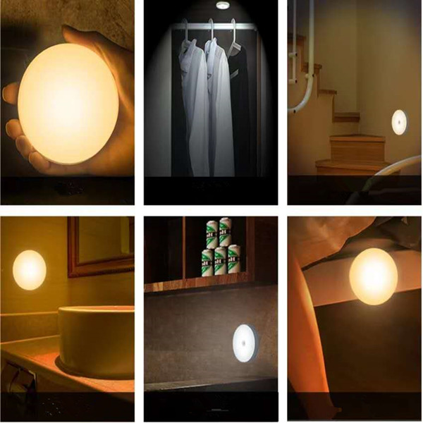 Круглый дизайн ночного света с датчиком движения для спальни белый свет 6000K