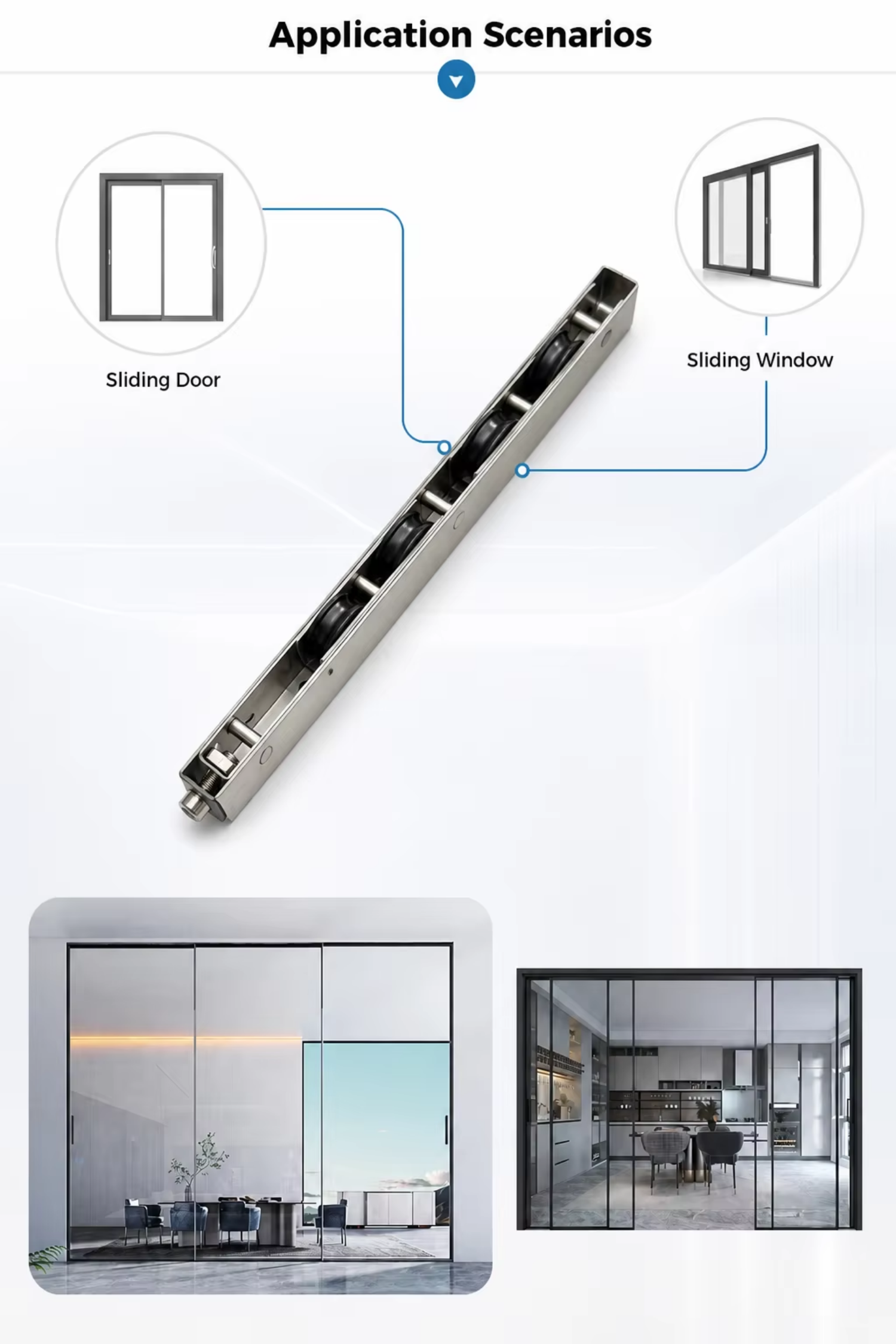 Cam Balkon Kapi Teker Turkey Glass Balcony 4 Wheel Long Bar Roller Stainless Steel Adjustable Heavy Duty SDT
