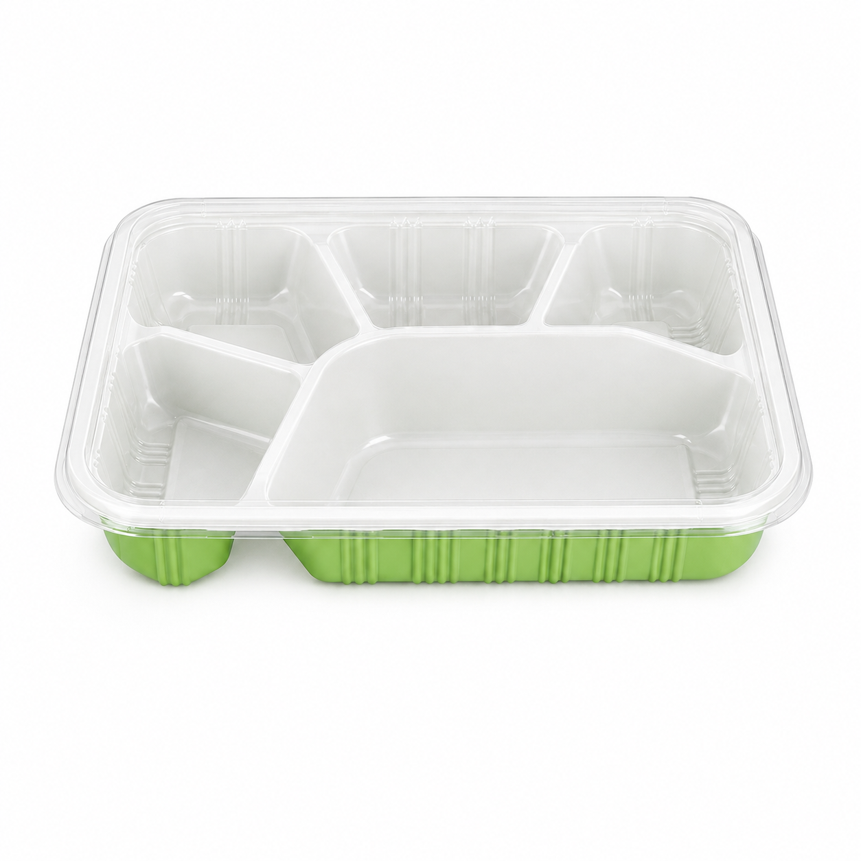 Meal Multi Compartment Trays Green Five Compartment PP Bento Box with Clear Lid