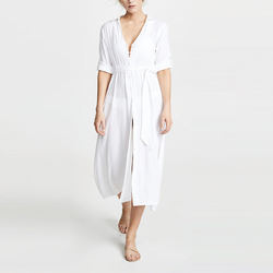                  Fashion Ladies Short Sleeve Crepe Viscose V Neck Shirt Cover up MIDI Dress for Women             