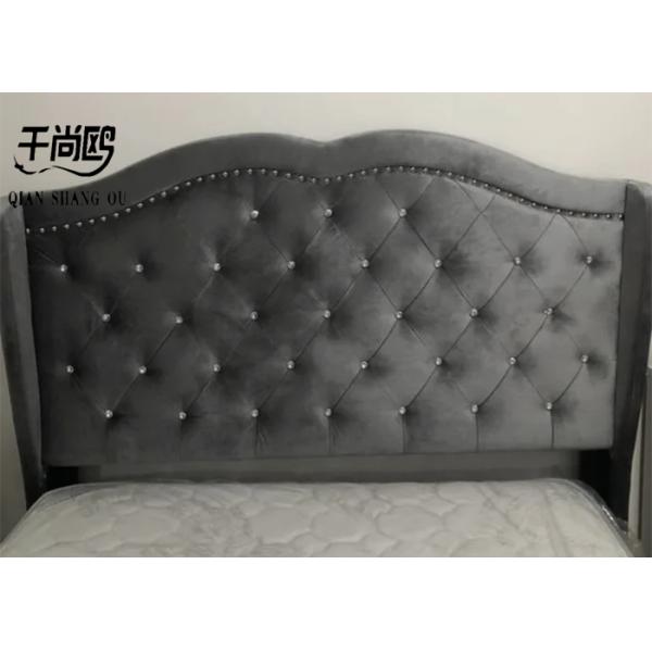 Fabric Tall Gray Upholstered Bed Unique Bedside Button Design With Wing Board