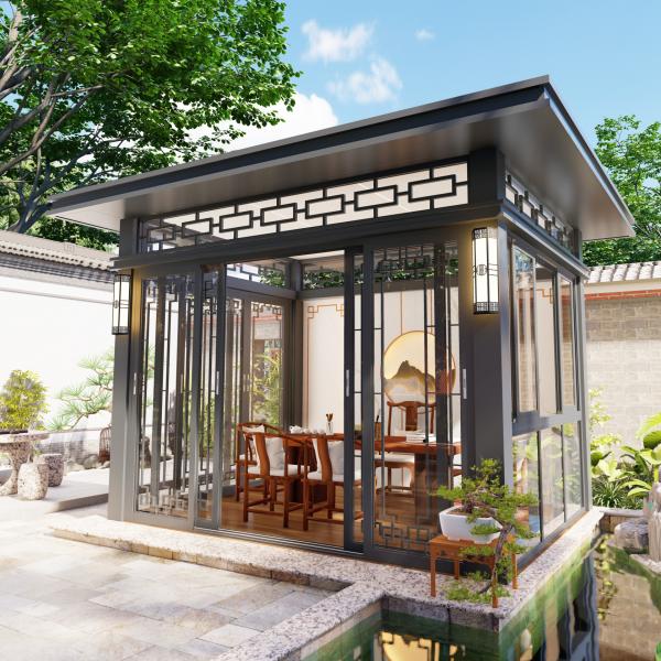 Nuevo estilo chino de aleación de aluminio pabellón de jardín quiosco de arbor Una versión moderna de la estética tradicional