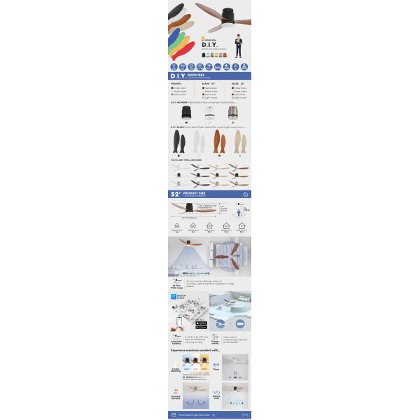 52 дюймовый потолочный вентилятор, декоративный пластиковый двигатель