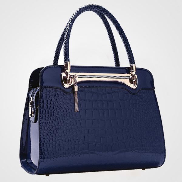 Navy Leather Shoulder Handbags , Waterproof PU Shoulder Tote Bags Zipper Closure