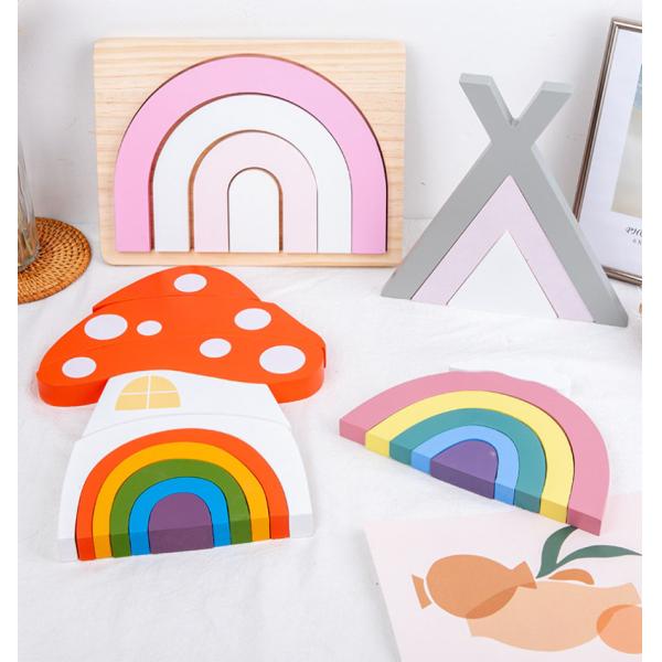Игрушки Montessori не токсического штабелеукладчика радуги 22cm деревянные творческие деревянные