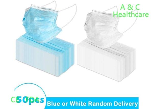 3 Ply Non Woven Disposable Earloop Face Mask Fluid Resistant 8 Gsm - 260 Gsm