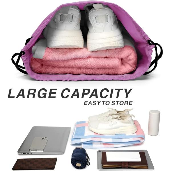 210D Nylon Foldable Sports Gym Drawstring Tote Bag pack Sack W Zipper Side Pocket For Men Women Pink