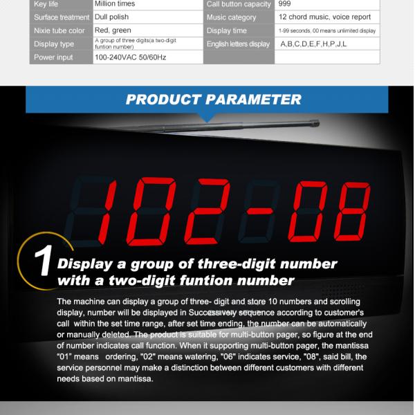 Camareiro sem fio de longa distância toque para restaurantes, hotéis, cafés, hospitais