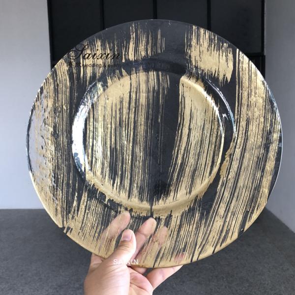 Одноразовые стеклянные прозрачные зарядные пластинки с золотым ободом