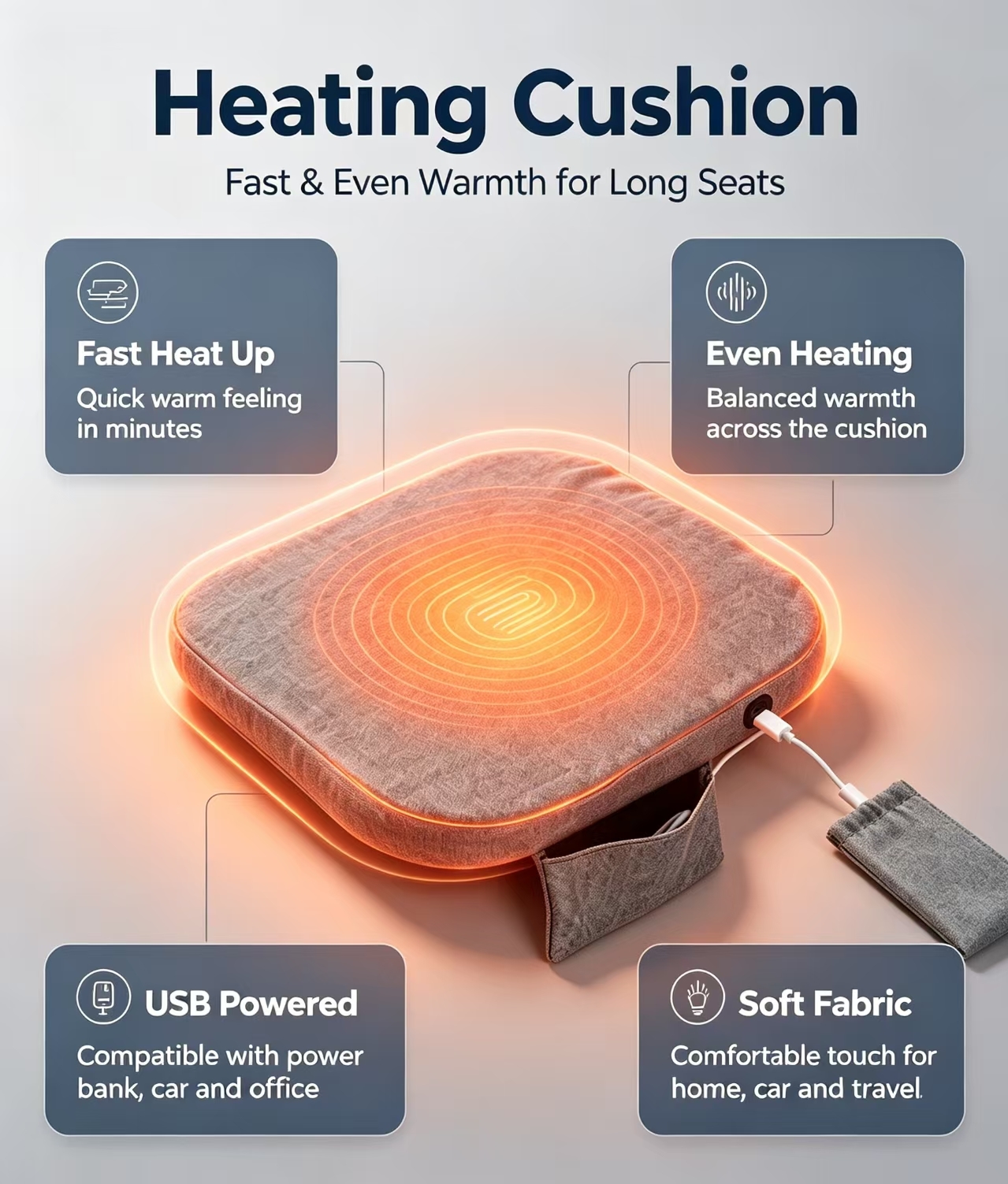 Portable USB Graphene Heated Seat Cushion Soft Linen‑Cotton Heating Chair Pad 3