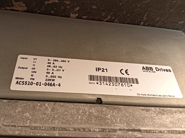 ACS510-01-046A-4 ABB Module 4 kW AC Drive HVAC pump applications featuring built in PID control