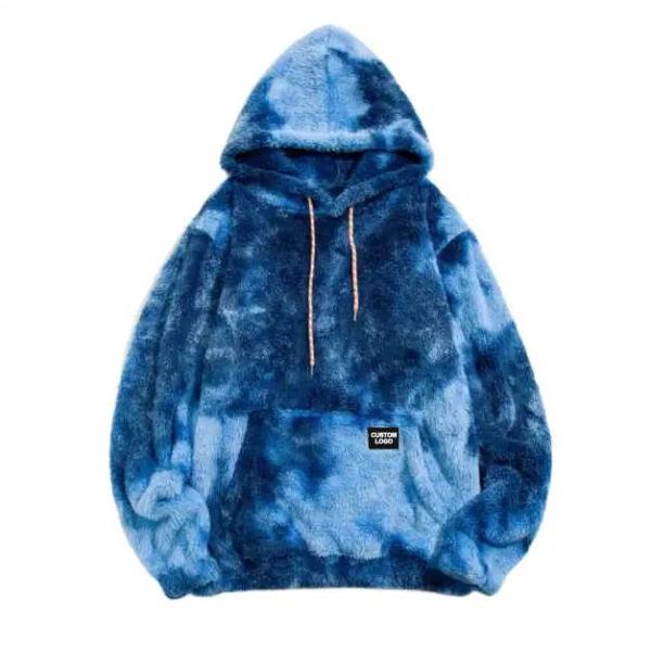 Knitted Weaving Method Tye-Dye Hoodies For Men With Faux Fur   Fashion