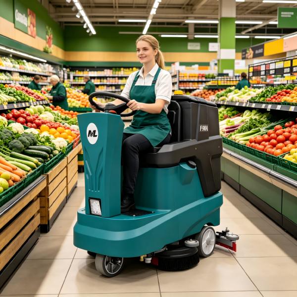 Battery Powered Ride On Floor Scrubber F90A 153AH Long Runtime Commercial Floor Cleaning Equipment