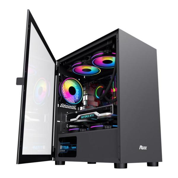ETEK Computer Case - Cool and Clean Designed, Integrated Stamping Steel Front Panel,Tempered Glass Hinged Swing Doors