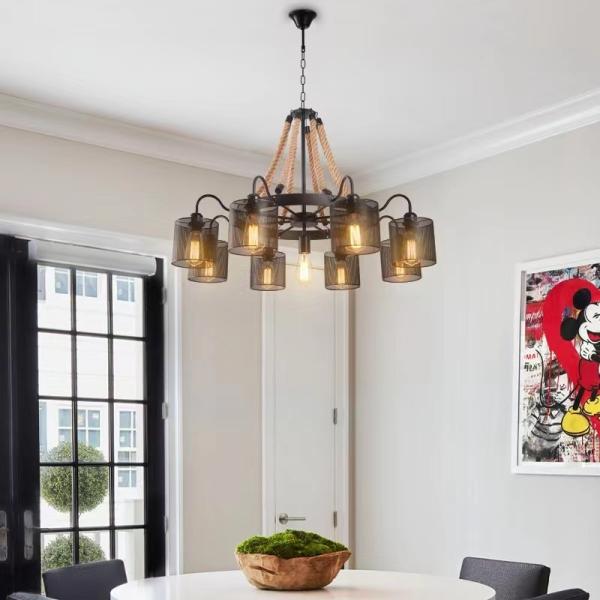 Свет американской ретро черноты пеньковой веревки интернет-кафе 8 магазина одежды просторной квартиры нордический привесной