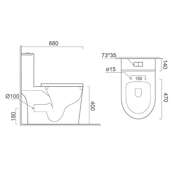 Rimless One Piece Toilets 400x680x780mm P Trap WC White Orin OR8237