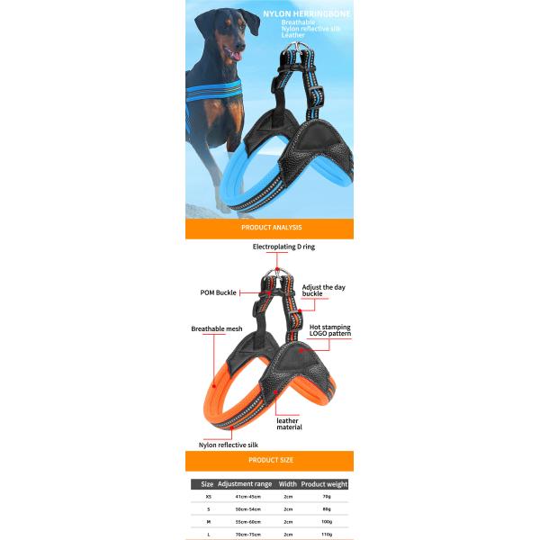 Black Blue PU Dog Harness Leash Padded Puppy Harness And Leash Set