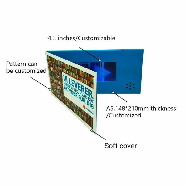 4,3 tamanho video dos cartões A5 do LCD da polegada para o presente de mercado