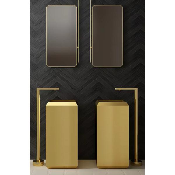 Square Stainless Steel Free Standing Washbasin Sink With PVD Nano Plating Brushed Finish