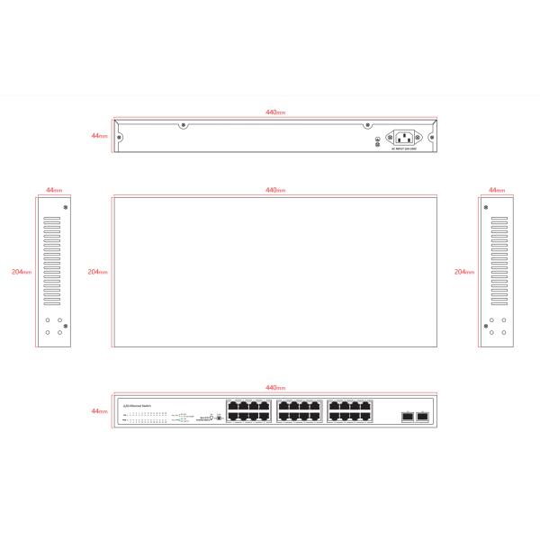 24 Port Network Switch 100M/1G/2.5G Ethernet 1G/2.5G/10G Fiber Unmanaged With FAN