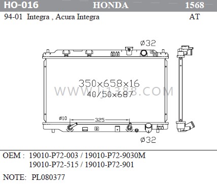 19010-P72-003 Acura Integra Radiator 94-01 19010-P72-9030M 19010-P72-515