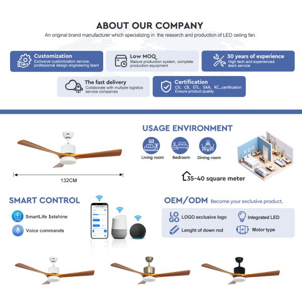 Solid Wood Ceiling Fan Featuring Multi Size Options and Smart Control Functions Including Timing Memory and Scene Settings