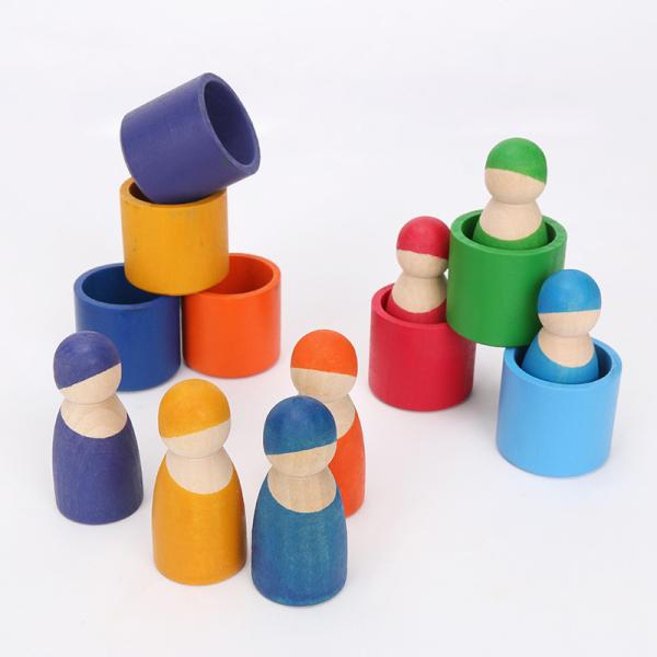 Blocs constitutifs en bois Toy Creative Educational d'arc-en-ciel de Brown 18cm