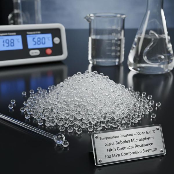 Temperature Resistant -200 to 600 °C Glass Bubbles Microspheres with High Chemical Resistance and 100 MPa Compressive Strength