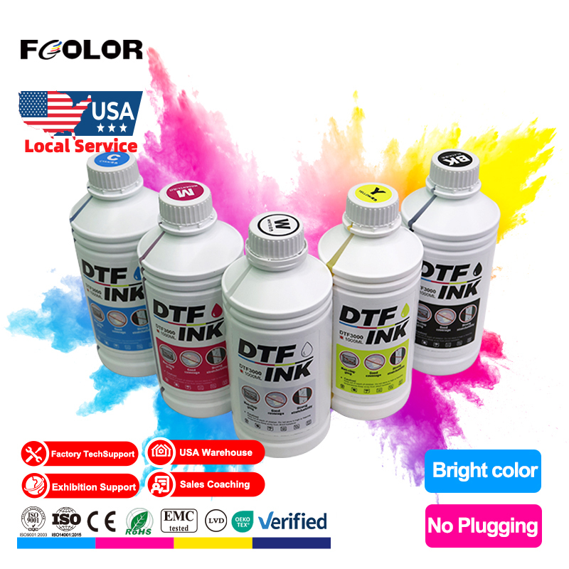 FCOLOR High Quality Manufacturer No Clog DTF Pet Film Pigment White DTF Ink 1000ml for Epson I3200 4720 L1800 XP600 L8058 L8050