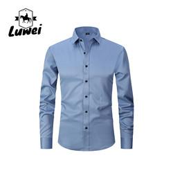 Solid Color Men Shirts Apparel Business Casual Polyester Stand Collar Clothes