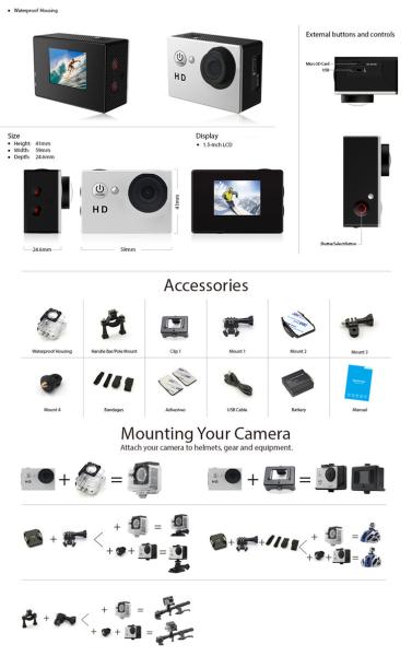 cheap 720p camcorder underwater camera A7 Waterproof Video Bike Mount Helmet camera