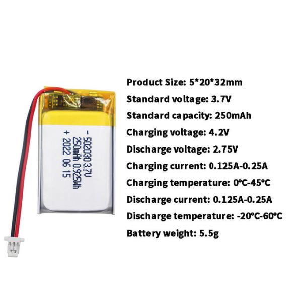 502030 Polymer Small Lipo Battery 3.7 V 250mah Lipo Battery For Earphone