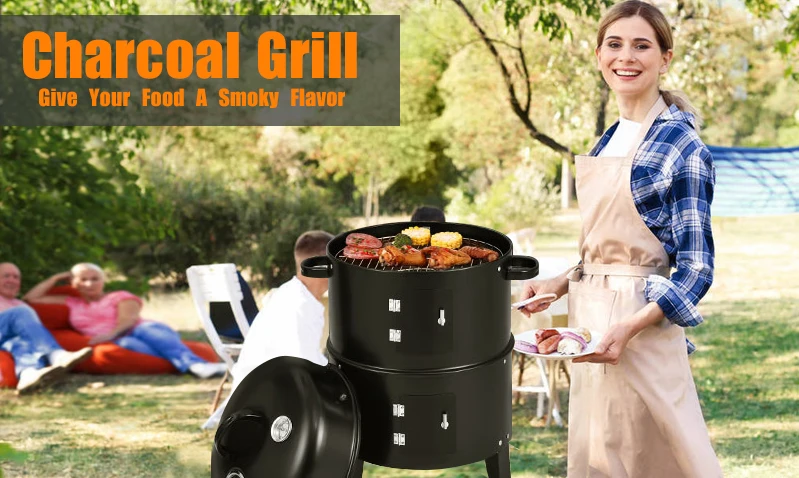 Термометр оборудован вертикальный стальной угольной курильщик для домашнего праздника