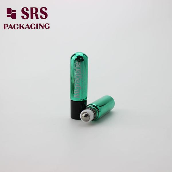 Perfume Sample Metallic Green Roll On Bottle 4ml With Black Cap Steel Roller Ball