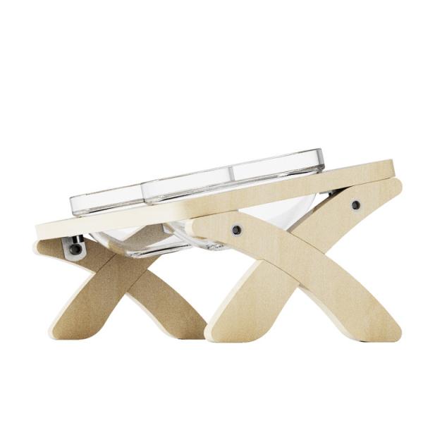 X-shape Bamboo Wooden Stand Double Pet Bowl Tilted for Cats and Dogs 325mm*135mm*160mm
