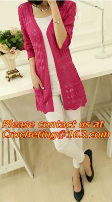 Cardigan Women casual Sweet gray black Crochet Knitted Blouse Long-sleeve Tops Women long Sweaters Cardigans