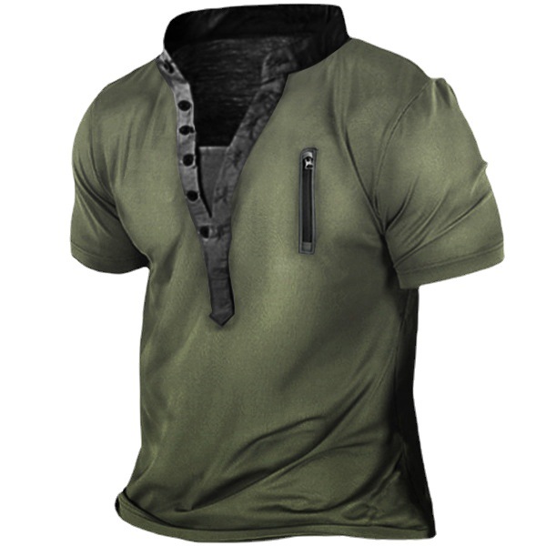 Zip Retro Printed Military Tactical Shirts Woven Heat Resistant