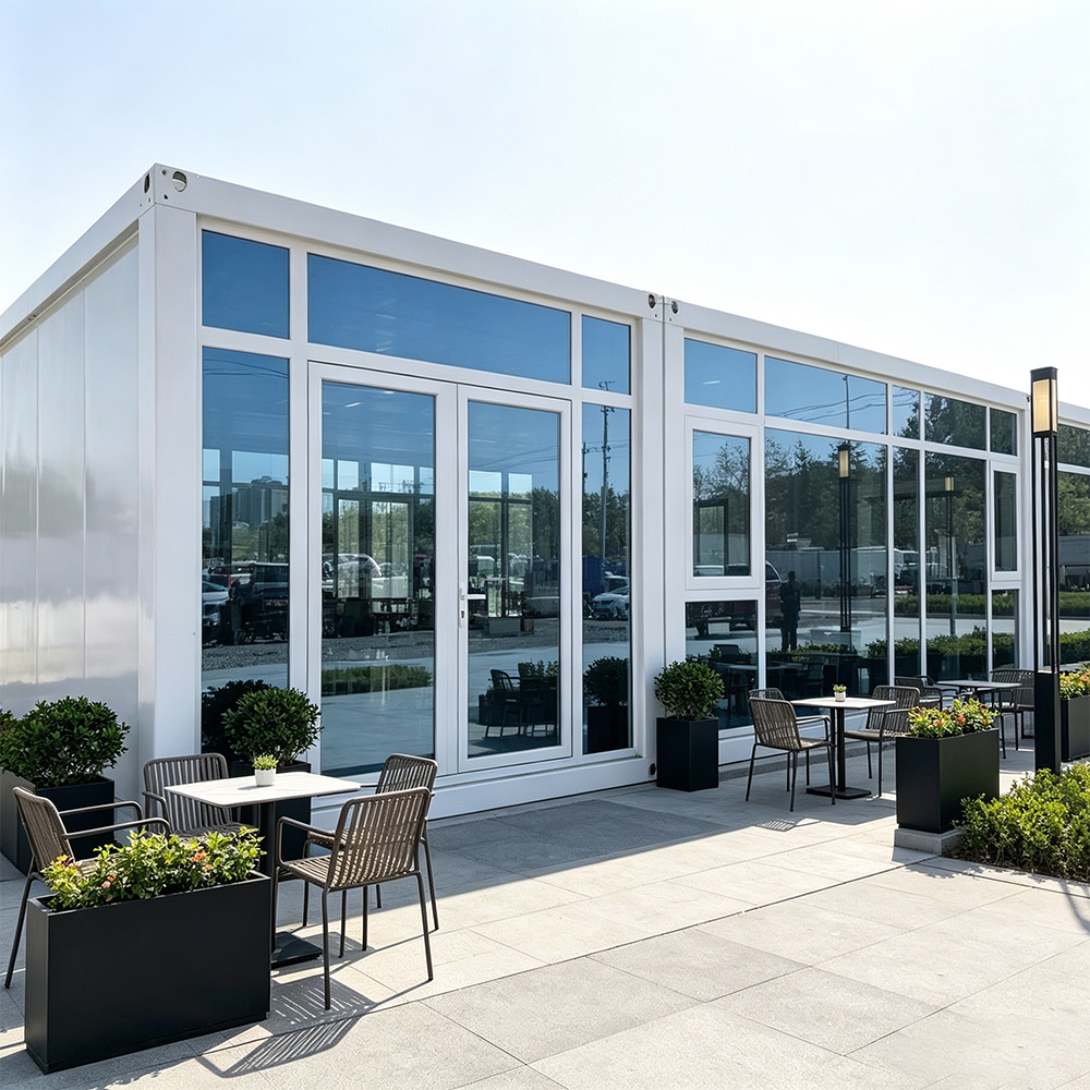 Commercial Packing Box House With Large Panoramic Windows for Outdoor Cafe Shop and Pop up Retail Showroom Uni