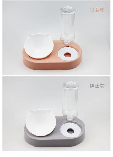 Non Slip 2 Double Cat Food Bowl Plastic Lovely Cat Ear Shaped  Bevel Water Neck Protection 11 12