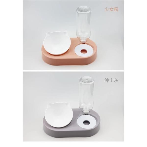 Non Slip 2 Double Cat Food Bowl Plastic Lovely Cat Ear Shaped  Bevel Water Neck Protection 11