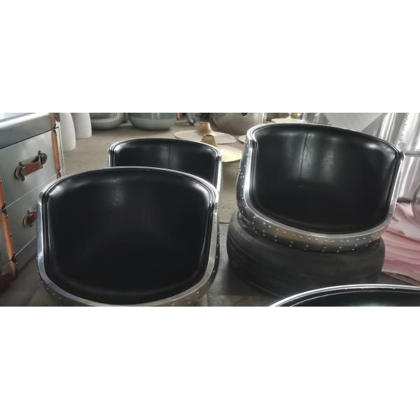 Antique Design Loft Style Tufted PU Leather Spitfire Retro Aluminium Aviator Tea Coffee Cup Shape Chair