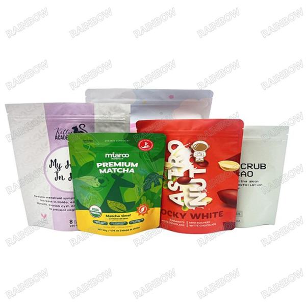 Impressão digital Bolsas de papel Kraft biodegradáveis 100% Fabricantes personalizados Embalagens de alimentos para suportar Prateleiras de plástico