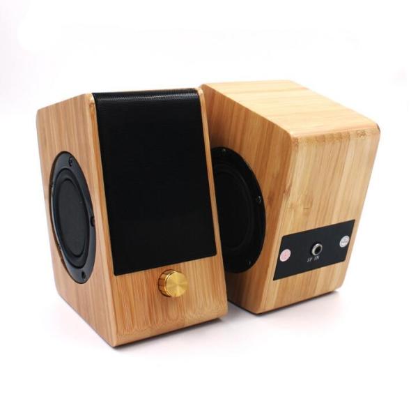 Real Bamboo Wired Wooden Speaker , Super Bass Multimedia HiFi Desk Stereo Speaker