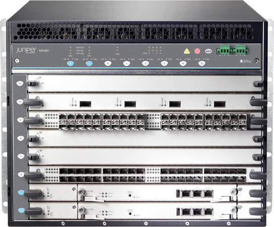 Juniper MX-серия MX480 - маршрутизатор - с установкой на стойке - с панелью управления Juniper Networks, 1 x двигатель маршрутизации