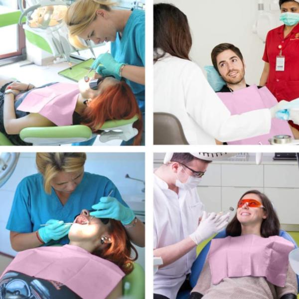 Waterproof Pink  Disposable Consumable 3ply Scarf Apron Dental Bib