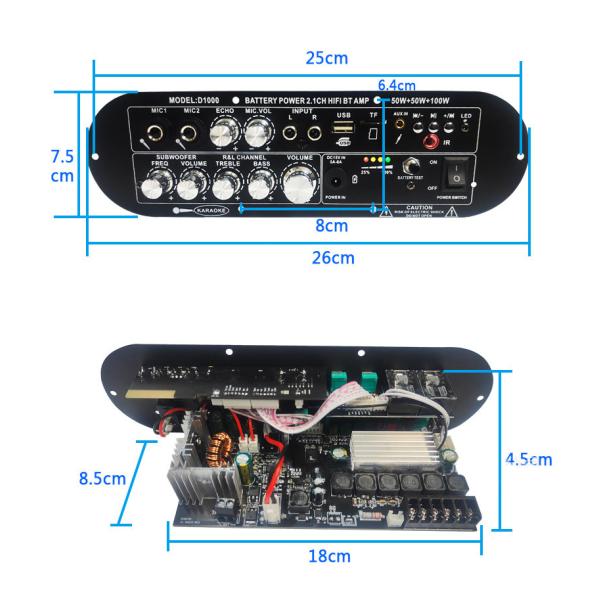 Rechargeable 12V Stereo Power Amplifier PCB Board with Private Mold Design