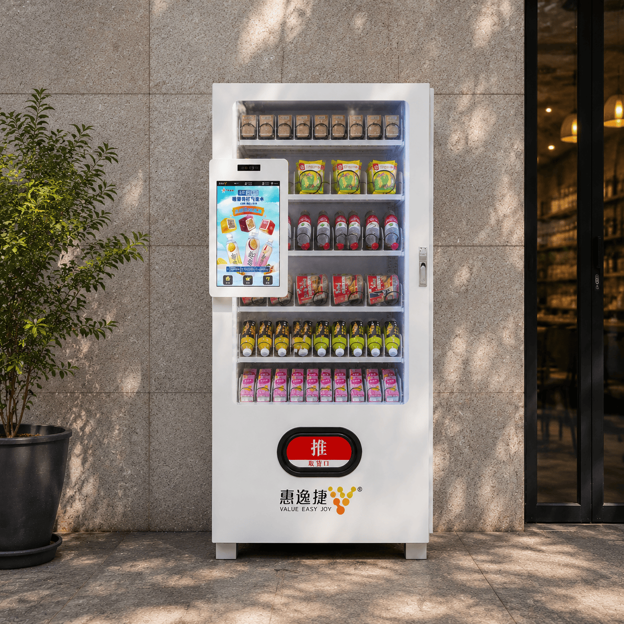 Smart Beverage Vending Machine with 21.5 Inch Touch Screen, Refrigerated Drink Dispenser, Cashless Payment and Remote Management System for Commercial Self Service Retail
