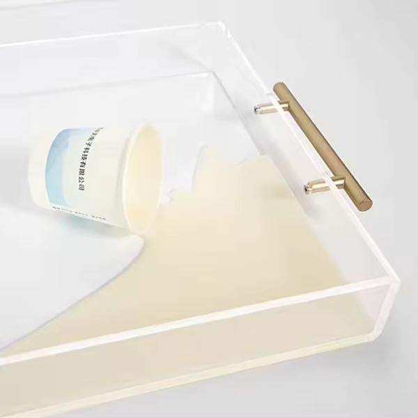 10X10 Inches Square Acrylic Tray With Metal Handles Organizer For Tea Or Coffee